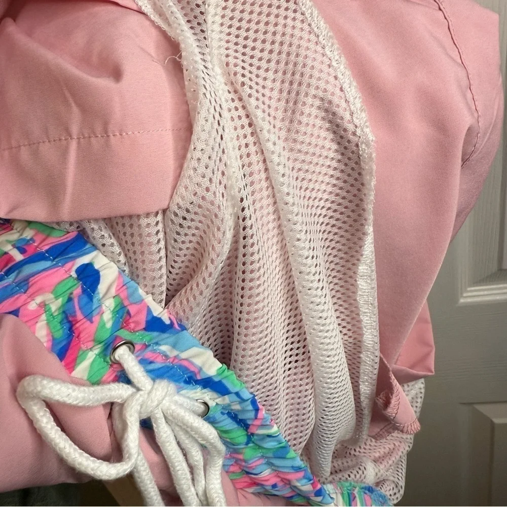 Simply Southern Pink Swim Trunks with Bright Detail on Waist Mens Size Large GUC